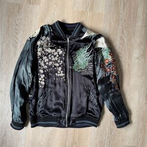 Black Bomber Jacket with Gold Embroidery